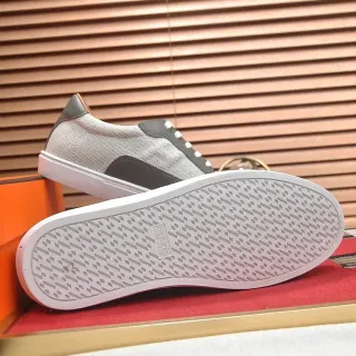 Hermès Gray and White Low-Top Lace-Up Lifestyle Sneakers
