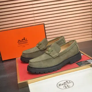 Hermès H-Buckle Loafer Army Green Black Camurça Metal Loafer