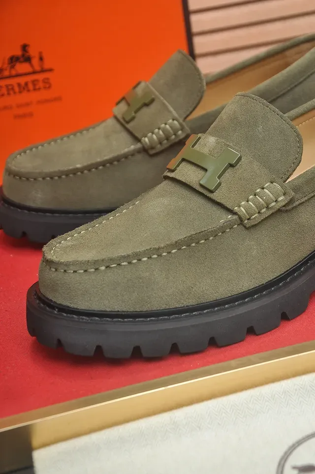 Hermès H-Buckle Loafer Army Green Black Daim Metal Loafer 2