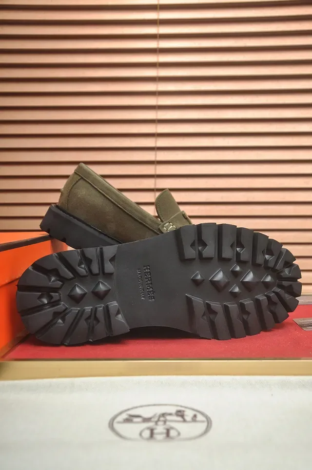 Hermès H-Buckle Loafer Army Green Black Daim Metal Loafer 3