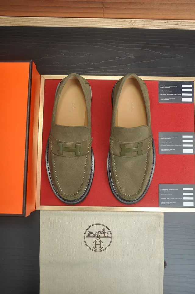 Hermès H-Buckle Loafer Army Green Black Daim Metal Loafer 5