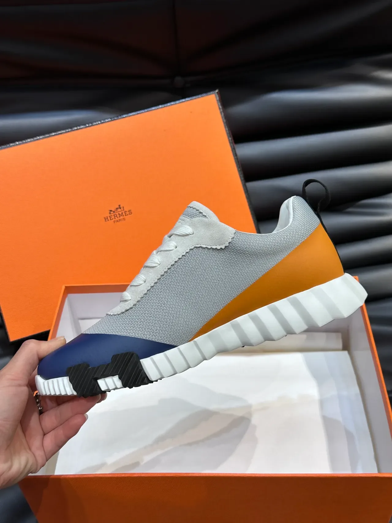 Hermès H-Ride Gray Blue Orange Lifestyle Sneakers 4