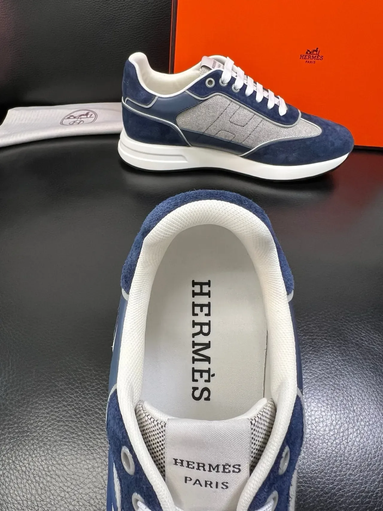 Hermès H-Sneaker Navy Blue and Gray Mesh Lifestyle Sneakers 3