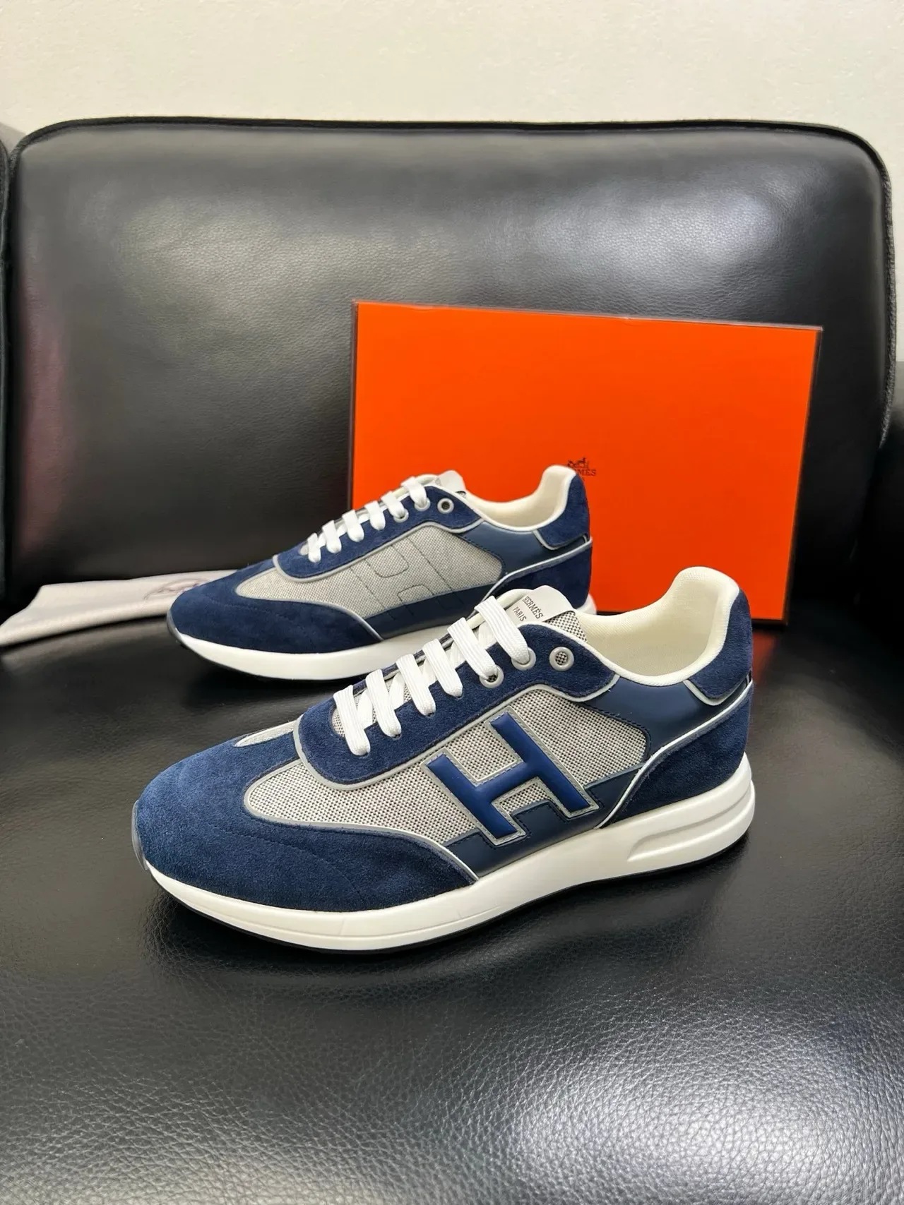 Hermès H-Sneaker Navy Blue and Gray Mesh Lifestyle Sneakers 5