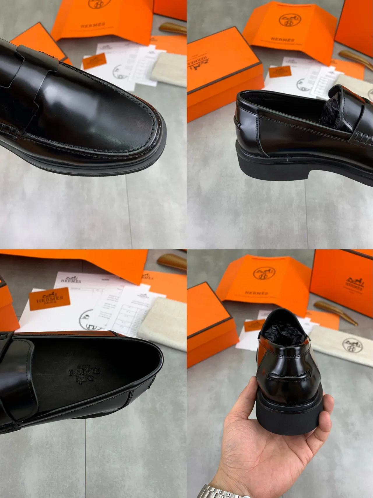 Hermès H-Strap Loafer Polished Black Leather Loafers 2