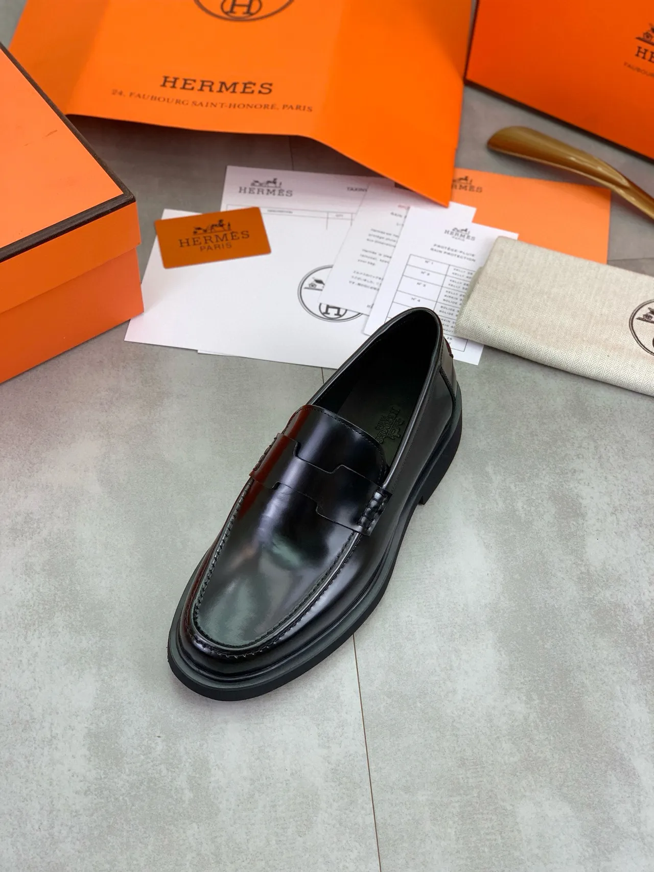 Hermès H-Strap Loafer Polished Black Leather Loafers 4