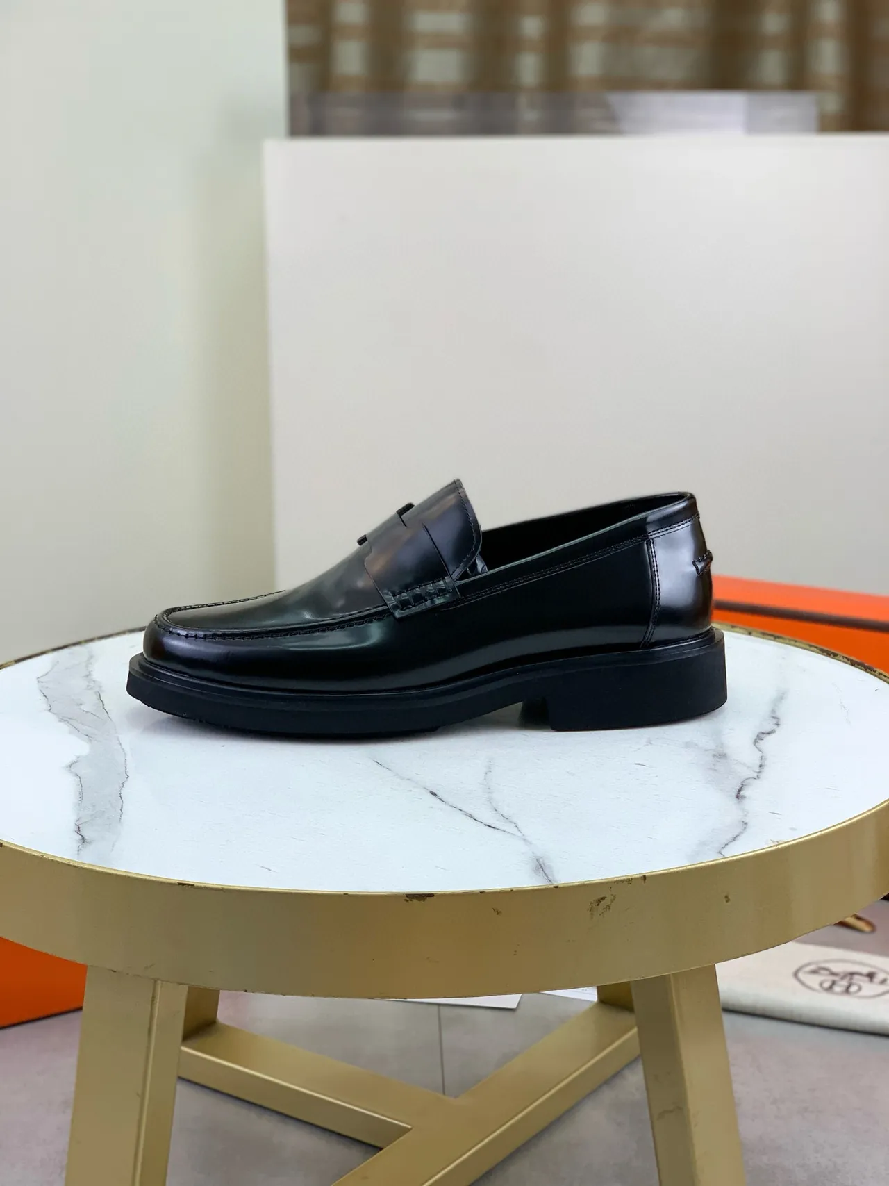 Hermès H-Strap Loafer Polished Black Leather Loafers 6