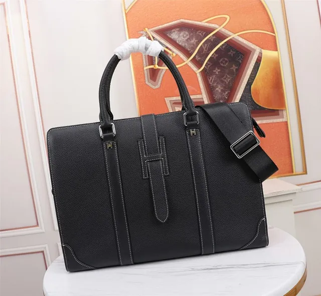 Hermès Herbag Black Pebbled Leather Tote Bag 2