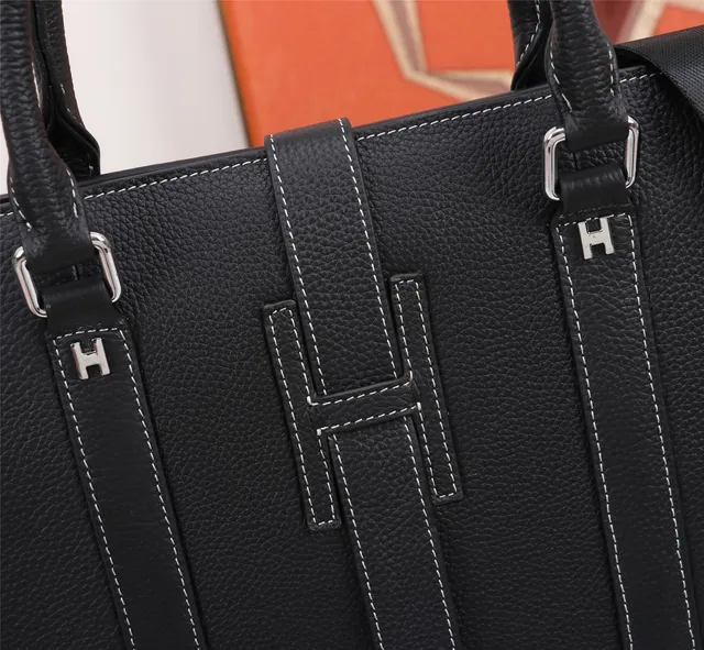 Hermès Herbag Black Pebbled Leather Tote Bag 4