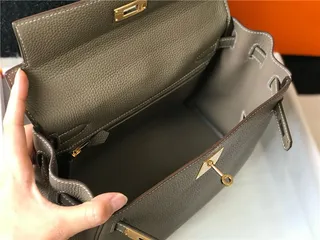 Hermès Kelly Brown Beige Structured Top-Handle Pebbled Leather Tote Bag 2