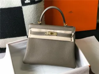 Hermès Kelly Brown Beige Structured Top-Handle Pebbled Leather Tote Bag 8