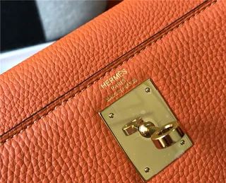 Hermès Kelly Brown Beige Structured Top-Handle Pebbled Leather Tote Bag 19