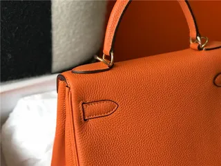 Hermès Kelly Brown Beige Structured Top-Handle Pebbled Leather Tote Bag 20