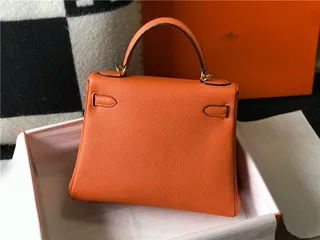 Hermès Kelly Brown Beige Structured Top-Handle Pebbled Leather Tote Bag 23