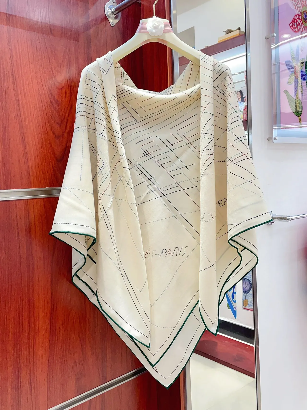 Hermès Multicolor Stitched Grid Cashmere Scarf 7