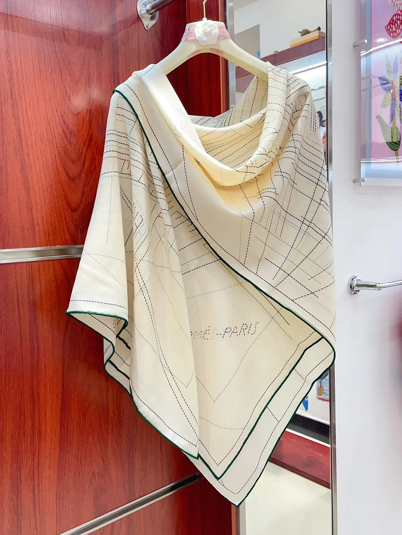 Hermès Multicolor Stitched Grid Cashmere Scarf 8