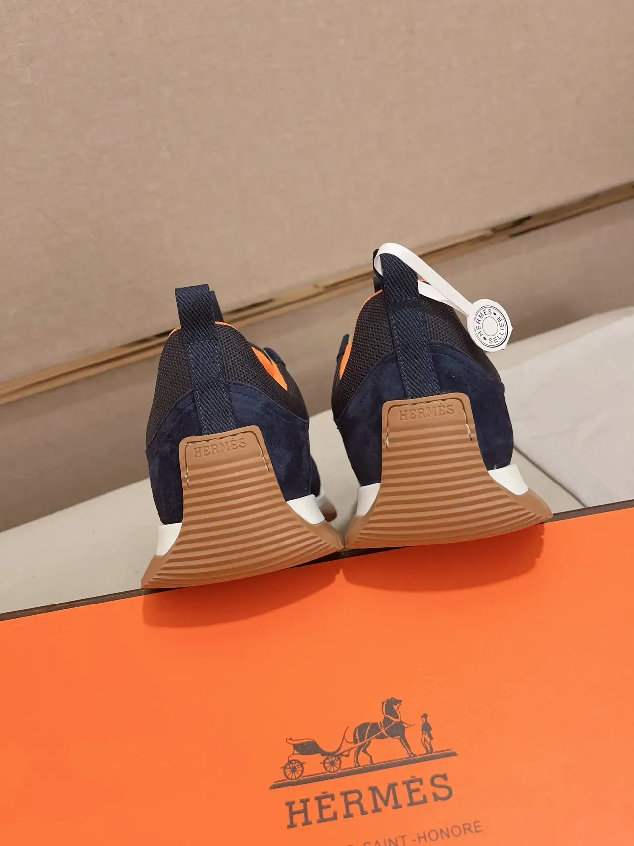 Hermès Navy and Orange Suede Mesh Lifestyle Sneaker 3