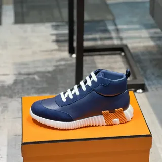 Hermès Navy Orange High-Top Leather Upper Lifestyle Sneakers