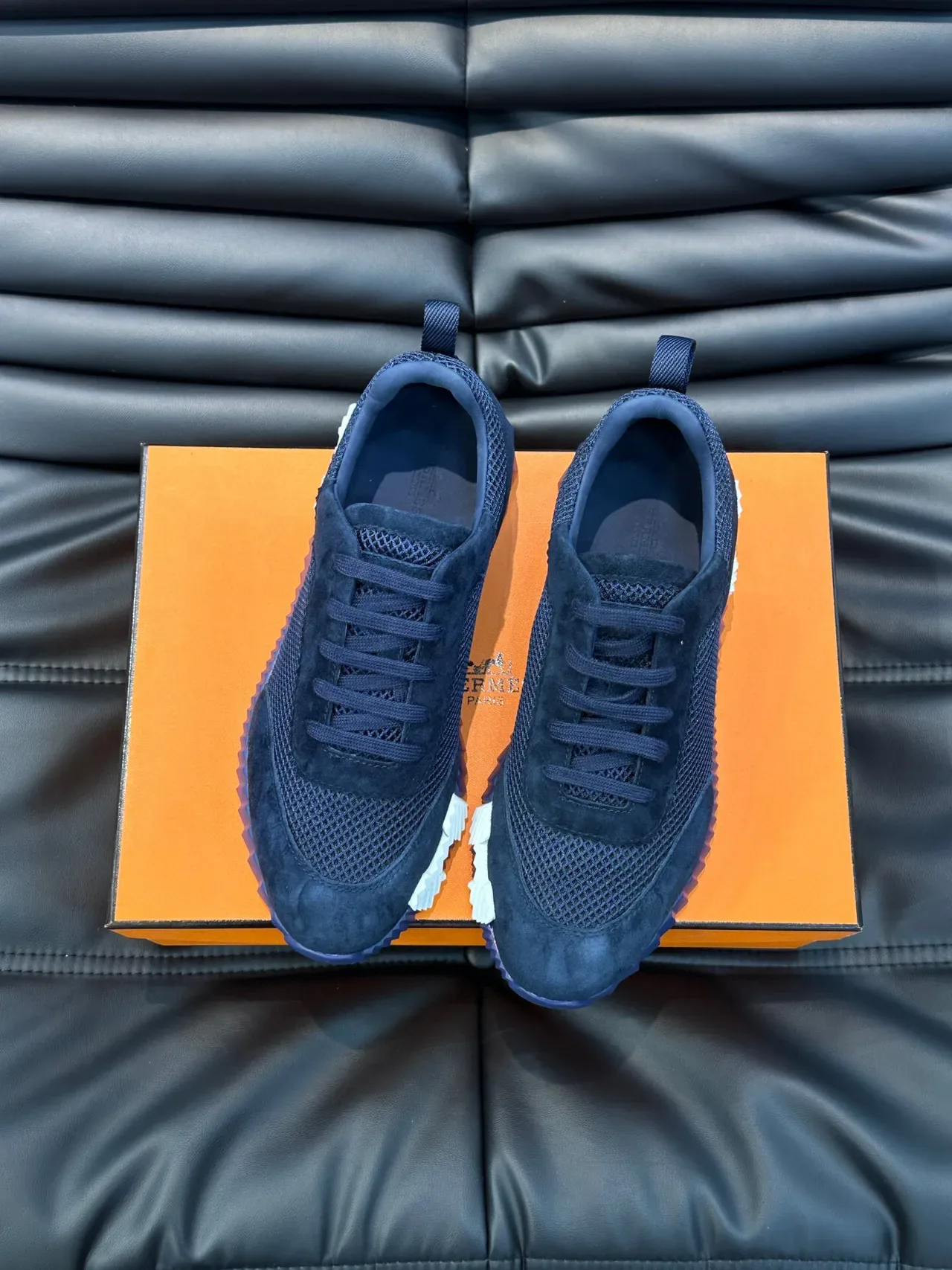 Hermès Navy Suede and Mesh Low-Top Lifestyle Sneakers 3