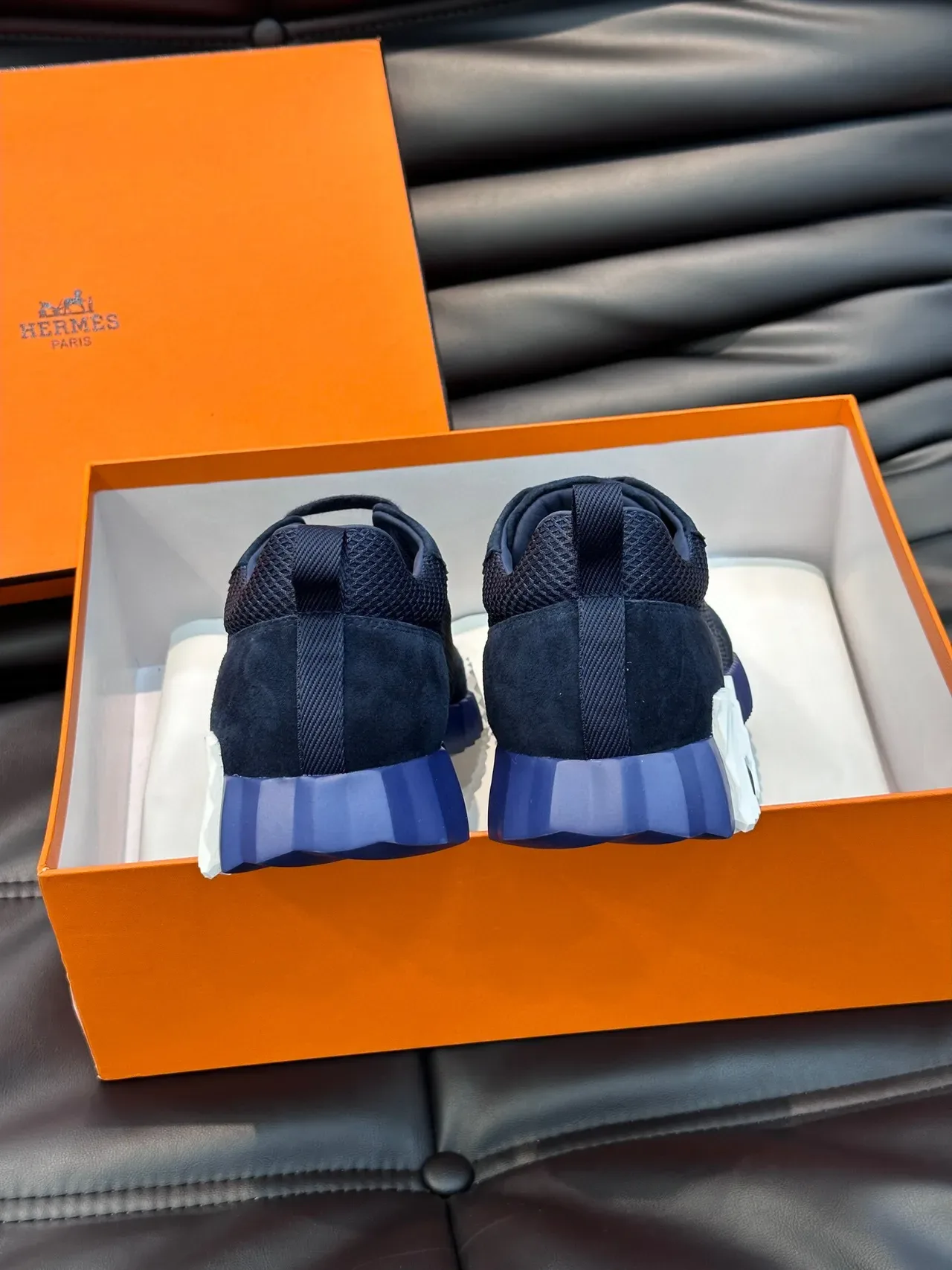 Hermès Navy Suede and Mesh Low-Top Lifestyle Sneakers 5