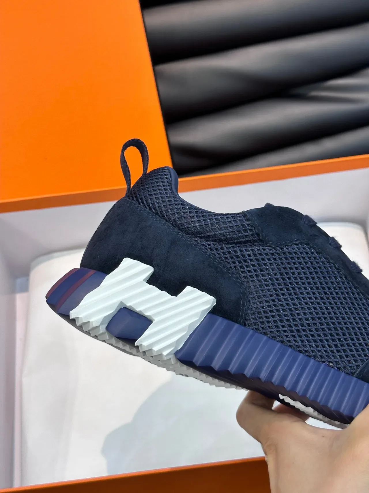 Hermès Navy Suede and Mesh Low-Top Lifestyle Sneakers 7