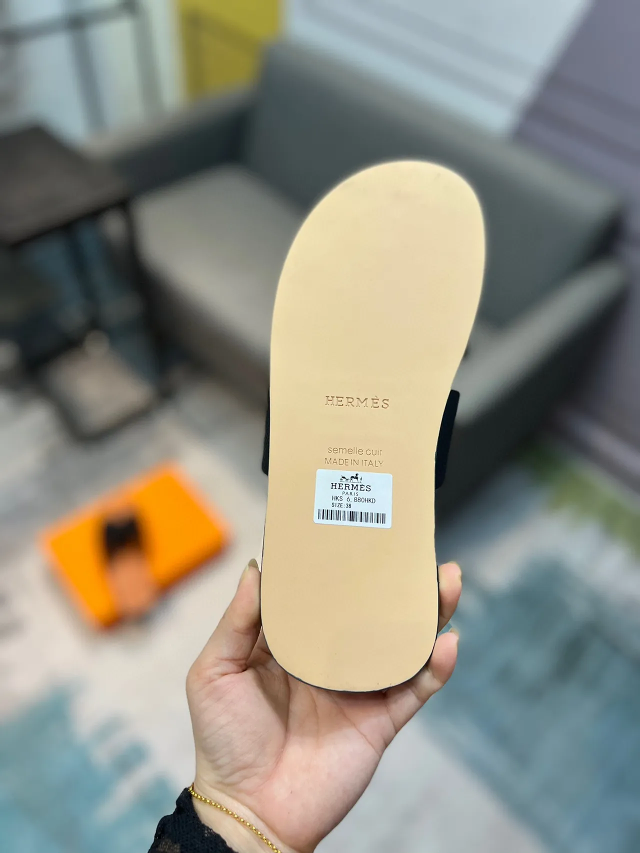 Hermès Navy White H-Shaped Strap Matte Upper Slippers 3