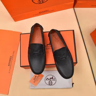 Hermès Oran Black Leather H-Buckle Loafers