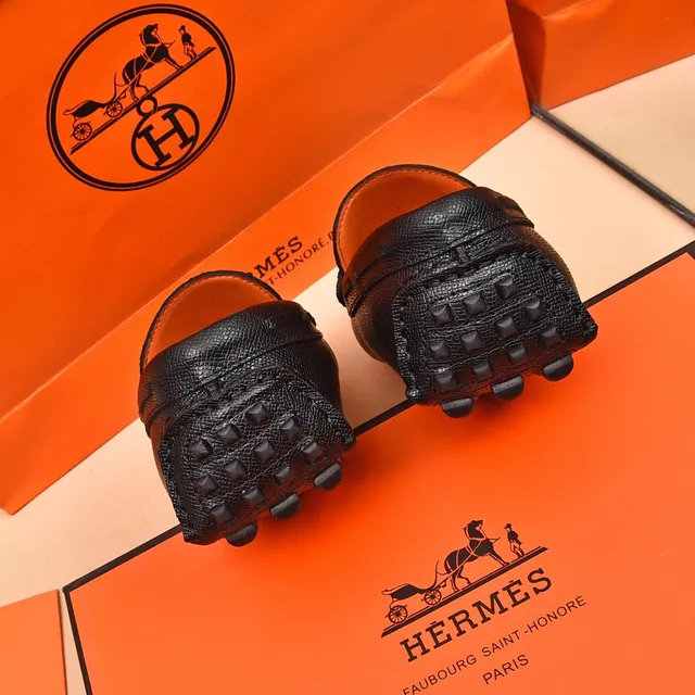Hermès Oran Black Leather H-Buckle Loafers 2