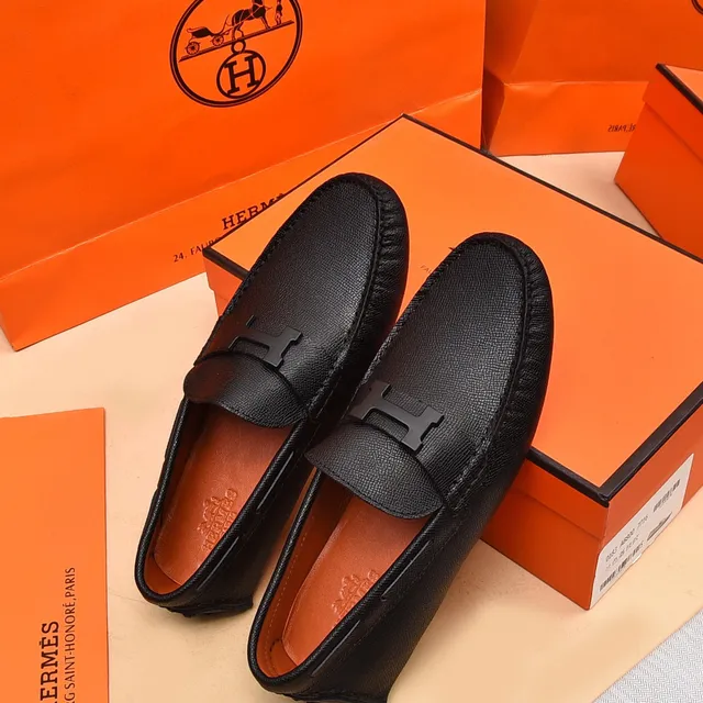 Hermès Oran Black Leather H-Buckle Loafers 3
