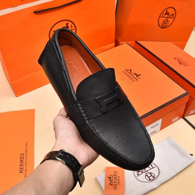 Hermès Oran Black Leather H-Buckle Loafers 6