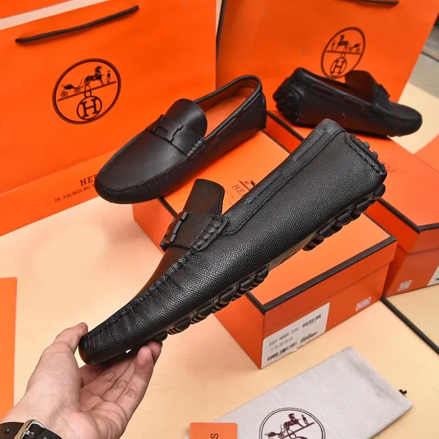 Hermès Oran Black Leather H-Buckle Loafers 7