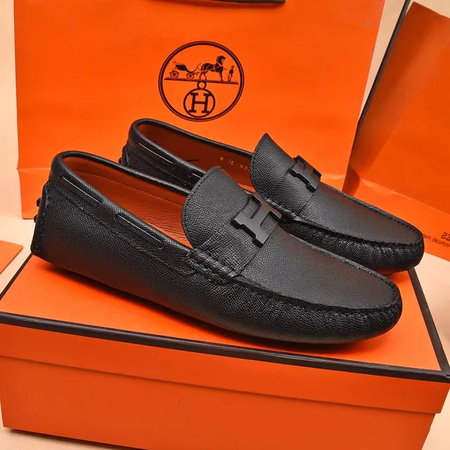 Hermès Oran Black Leather H-Buckle Loafers 9