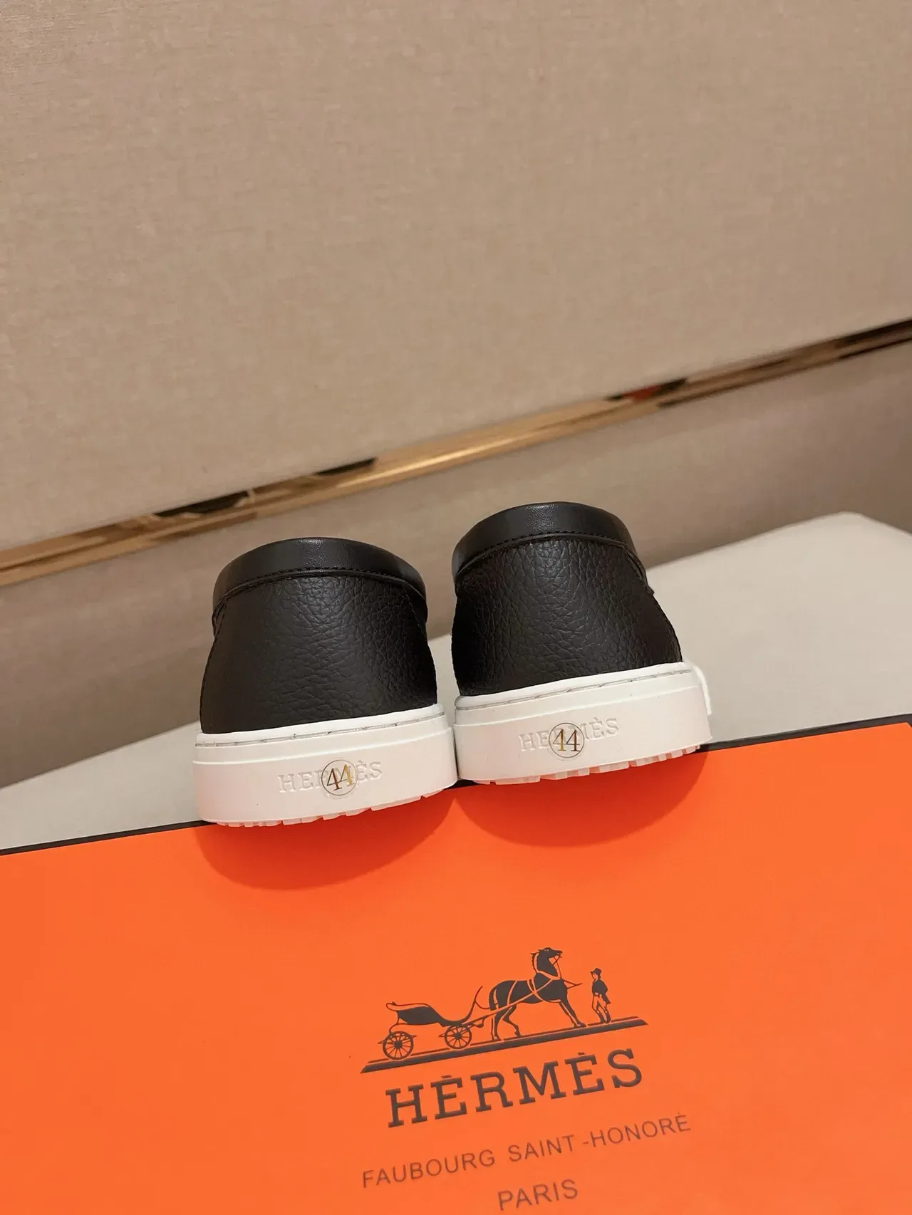 Hermès Oran Black White Pebbled Leather Platform Sole Loafer 4