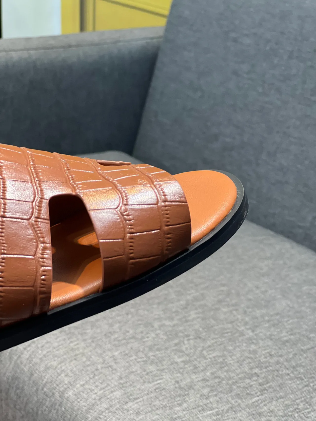 Hermès Oran Cognac Croc-Embossed Leather Slippers 2