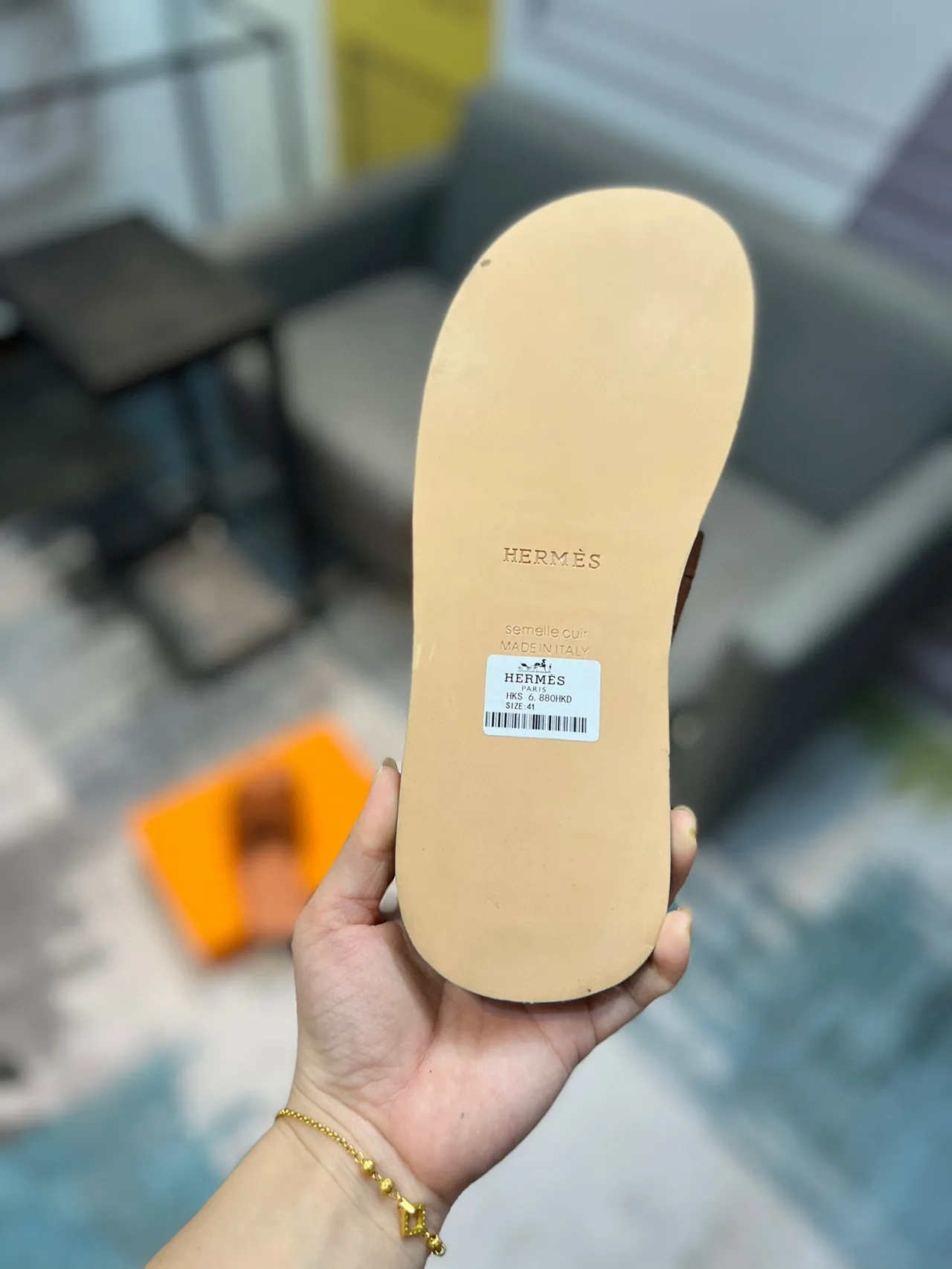 Hermès Oran Cognac Croc-Embossed Leather Slippers 8