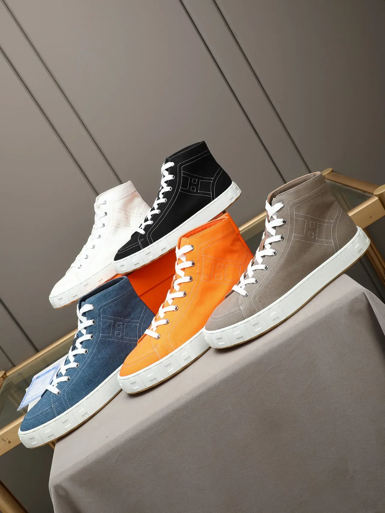Hermès Oran High Top Orange Canvas Lifestyle Sneakers 2