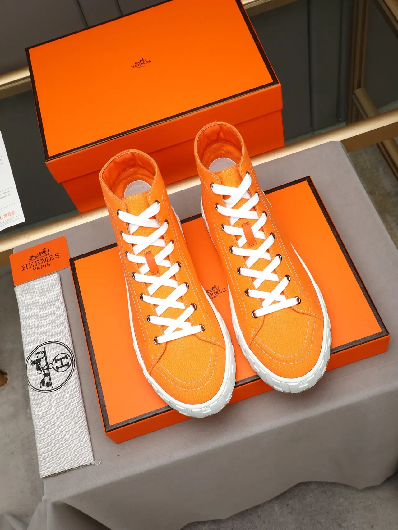 Hermès Oran High Top Orange Canvas Lifestyle Sneakers 3