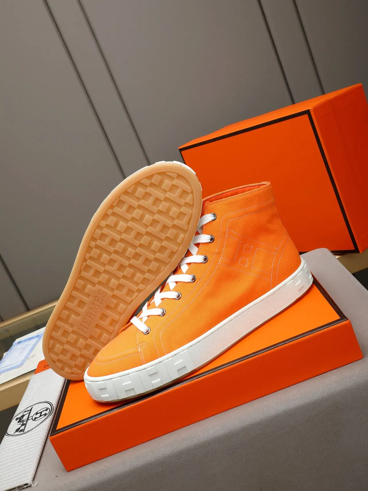 Hermès Oran High Top Orange Canvas Lifestyle Sneakers 4
