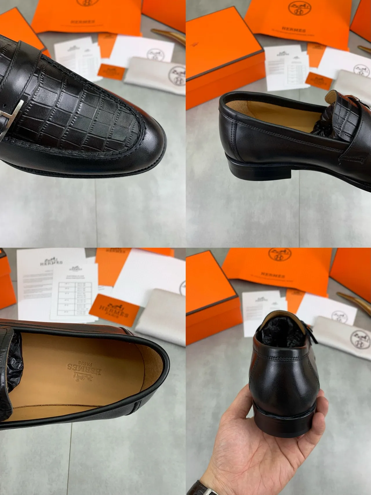 Hermès Oran Loafer Black Crocodile-Embossed Leather Loafers 3