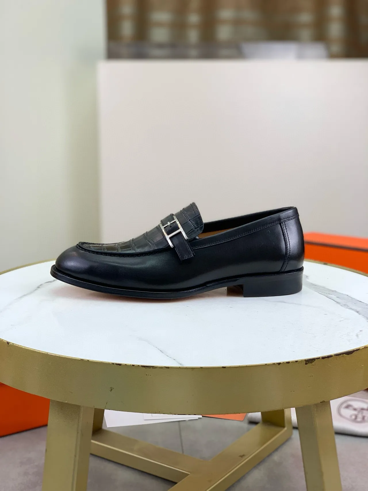 Hermès Oran Loafer Black Crocodile-Embossed Leather Loafers 6