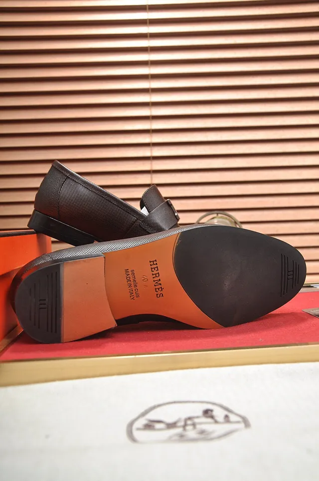 Hermès Oran mocassin cuir texturé marron H-Buckle mocassins 7