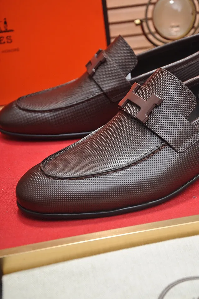Hermès Oran mocassin cuir texturé marron H-Buckle mocassins 8