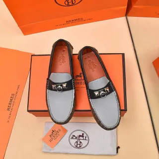 Hermès Oran Loafer Gray and Black Leather Slip-On Loafers