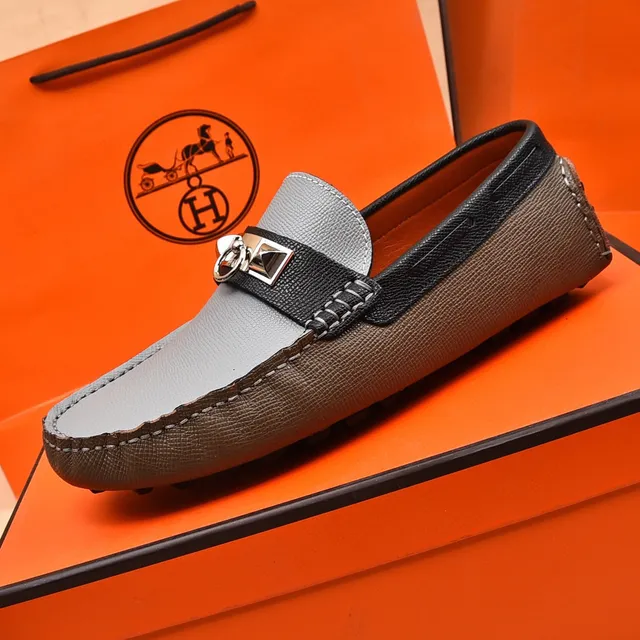 Hermès Oran Loafer Gray and Black Leather Slip-On Loafers 6