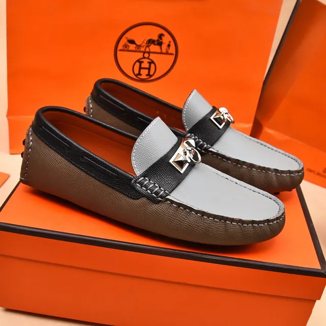 Hermès Oran Loafer Gray and Black Leather Slip-On Loafers 7