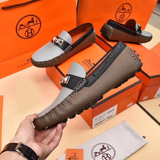 Hermès Oran Loafer Gray and Black Leather Slip-On Loafers 8