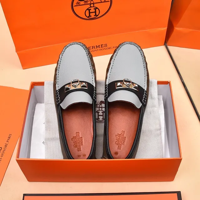 Hermès Oran Loafer Gray and Black Leather Slip-On Loafers 9