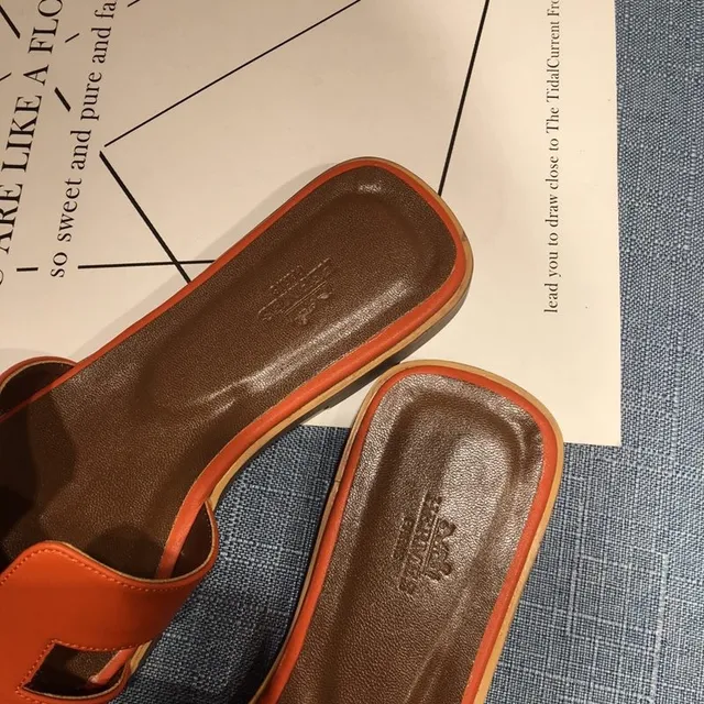 Hermès Oran Orange Leather Slippers 3