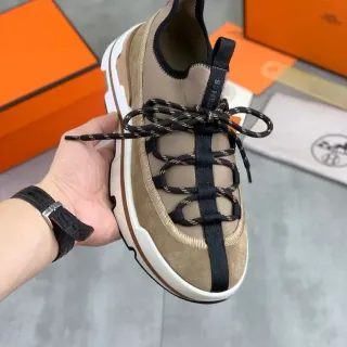 Hermès Oran Sneaker Beige Black Suede Upper Hybrid Lace-Strap Closure Lifestyle Sneakers