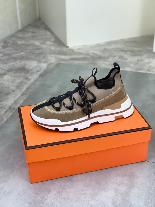 Hermès Oran basket beige noir daim dessus hybride lacets brides fermeture style de vie sneakers 4